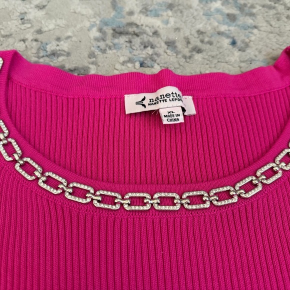 Nannette Fuchsia Sweater with Silver Chain Accent - Picture 2 of 2